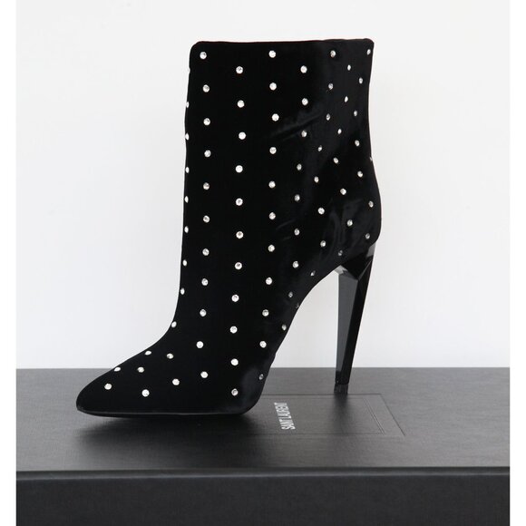 SAINT LAURENT BOOTS FREJA CRYSTAL STUDDED VELVET ANKLE BOOTIES sz 36.5 6.5 US - Picture 9 of 15